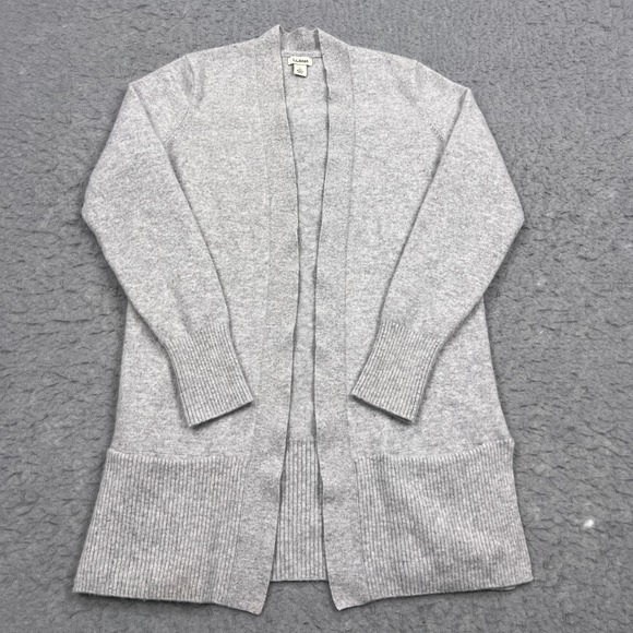 L.L. Bean Sweaters - LL Bean Cardigan Womens Small Gray 100% Cashmere Open Front Pockets Knit Sweater